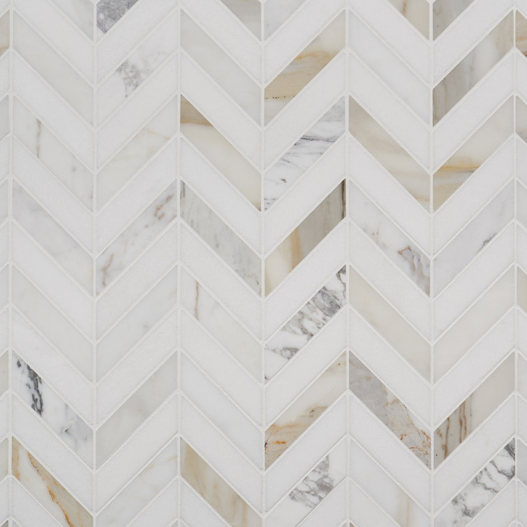 Dart White Carrara and Thassos Polished Marble Mosaic Tile