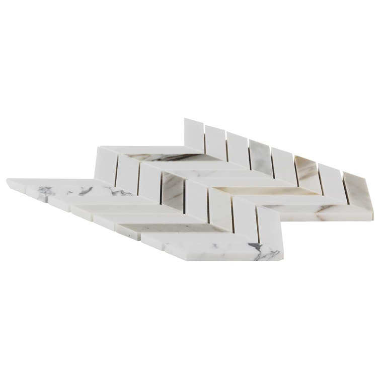 Dart White Carrara and Thassos Polished Marble Mosaic Tile