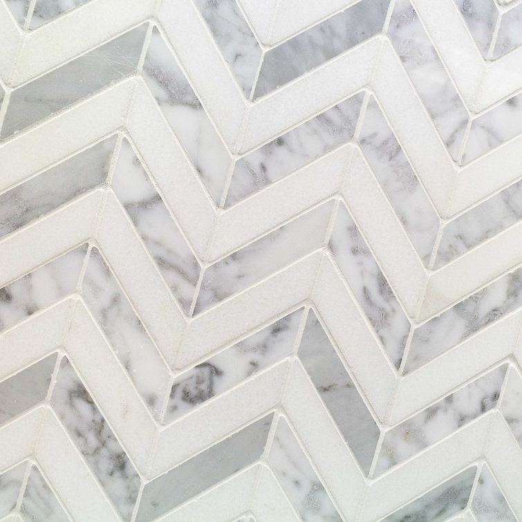 Calacatta and Thassos Marble Chevron Mosaic Tile