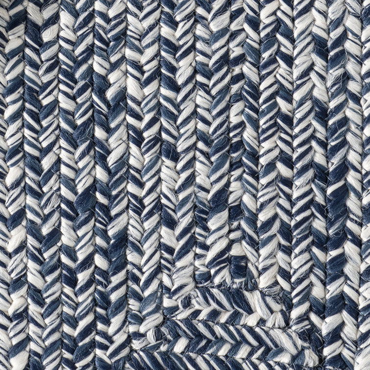 Handmade Blue and White Braided Synthetic Round Rug