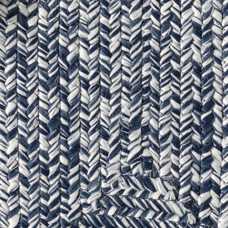 Handmade Blue and White Braided Synthetic Round Rug
