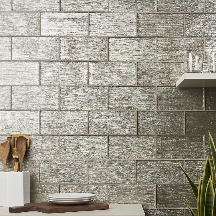 Salvatore Polished Gold Glass Subway Wall Tile 4-in x 8-in