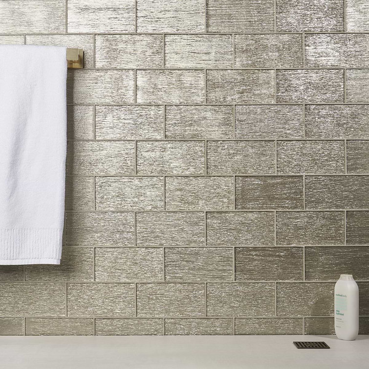 Salvatore Polished Gold Glass Subway Wall Tile 4-in x 8-in