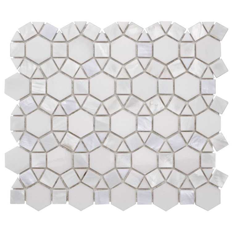 Noble White Polished Pearl and Marble Mosaic Tile