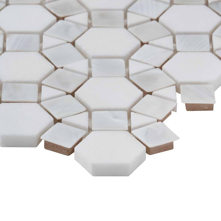 Noble White Polished Pearl and Marble Mosaic Tile