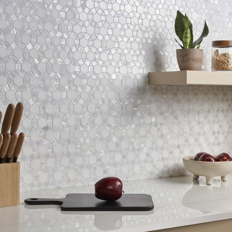 Noble White Polished Pearl and Marble Mosaic Tile