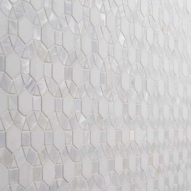 Noble White Polished Pearl and Marble Mosaic Tile