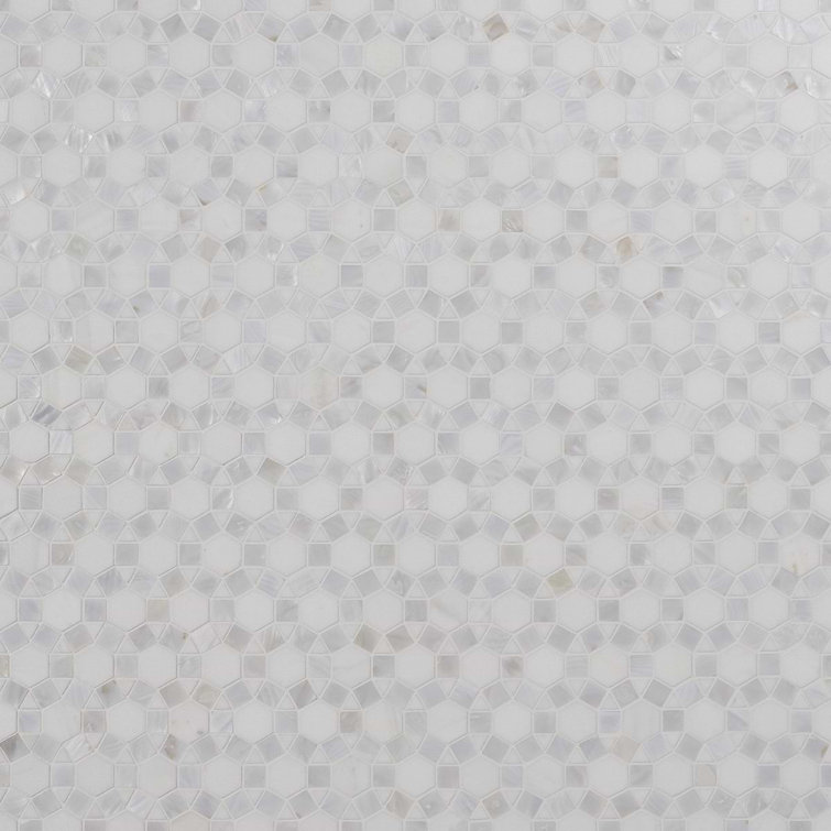 Noble White Polished Pearl and Marble Mosaic Tile