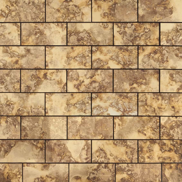 Lana Antique Gold 3" x 6" Glass Subway Tile