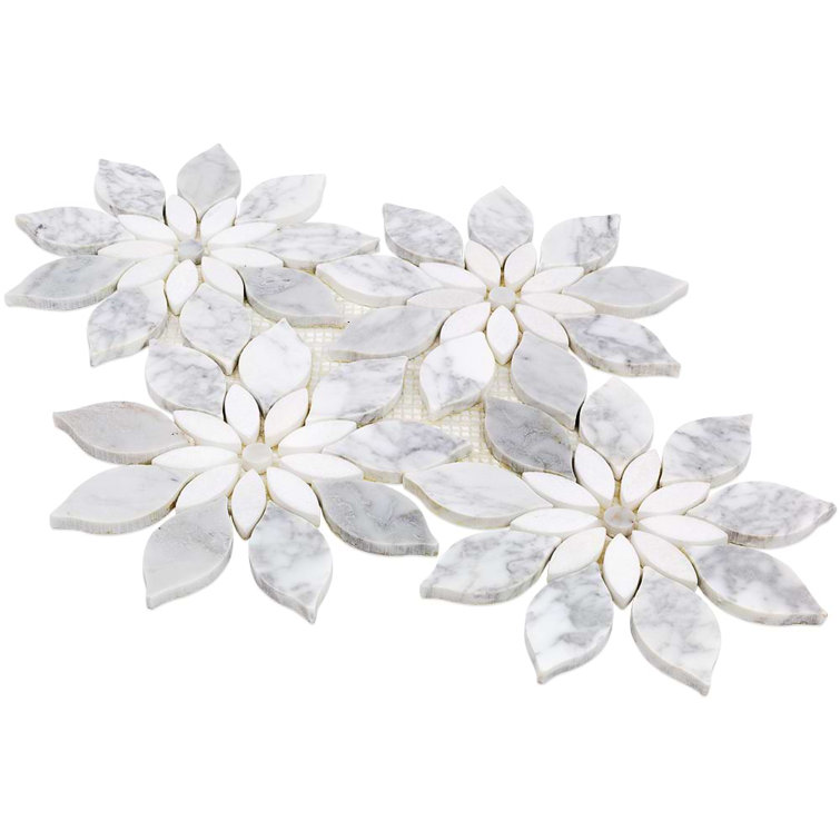 Thistle White Polished Marble Waterjet Mosaic Tile Sheet