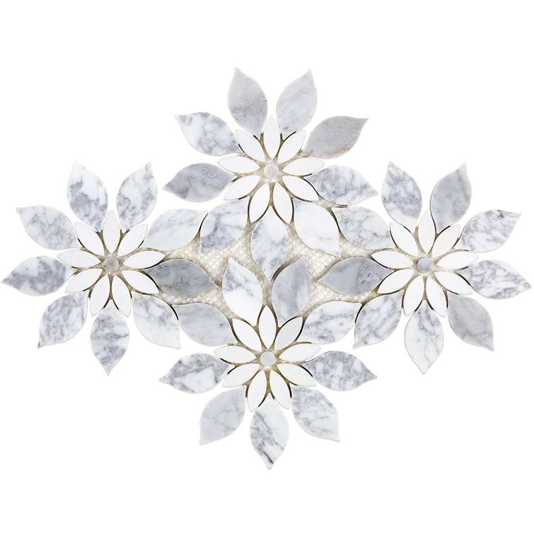 Thistle White Polished Marble Waterjet Mosaic Tile Sheet
