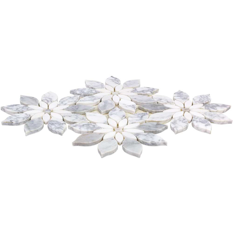 Thistle White Polished Marble Waterjet Mosaic Tile Sheet
