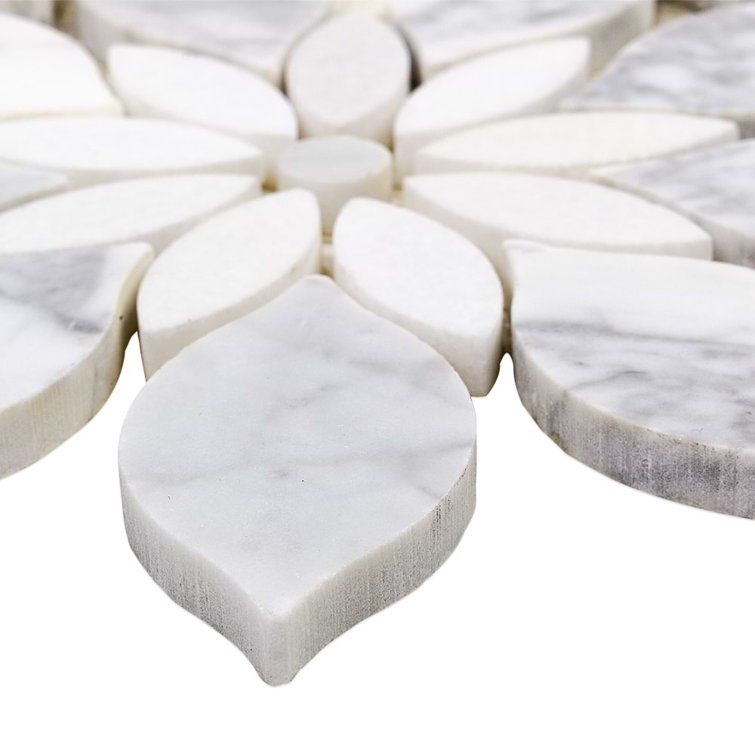 Thistle White Polished Marble Waterjet Mosaic Tile Sheet