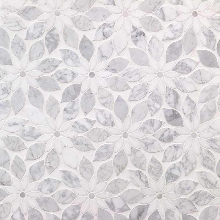 Thistle White Polished Marble Waterjet Mosaic Tile Sheet