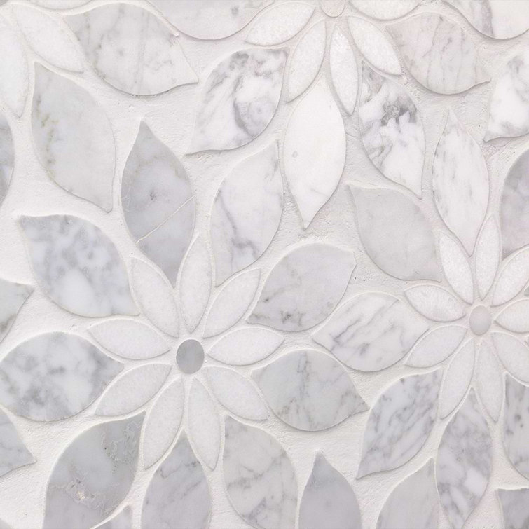 Thistle White Polished Marble Waterjet Mosaic Tile Sheet