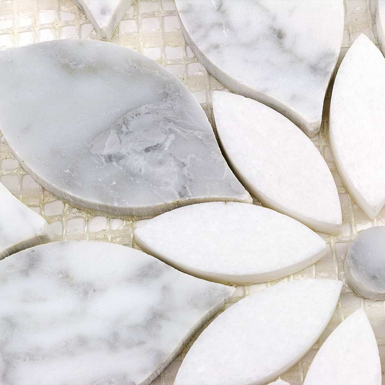Thistle White Polished Marble Waterjet Mosaic Tile Sheet