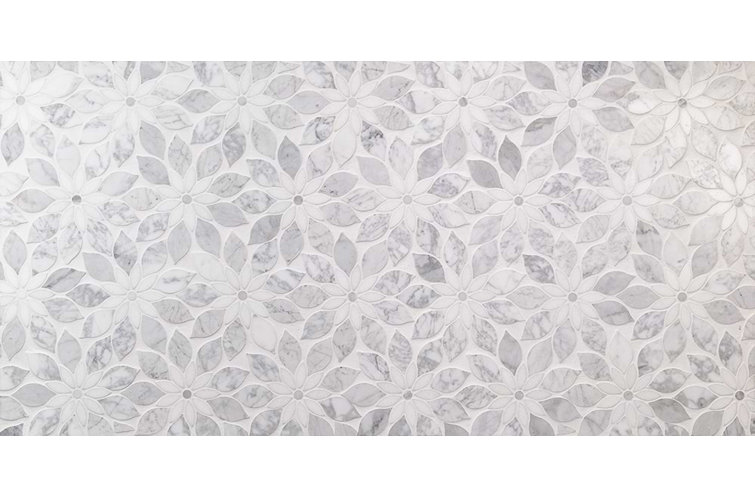 Thistle White Polished Marble Waterjet Mosaic Tile Sheet