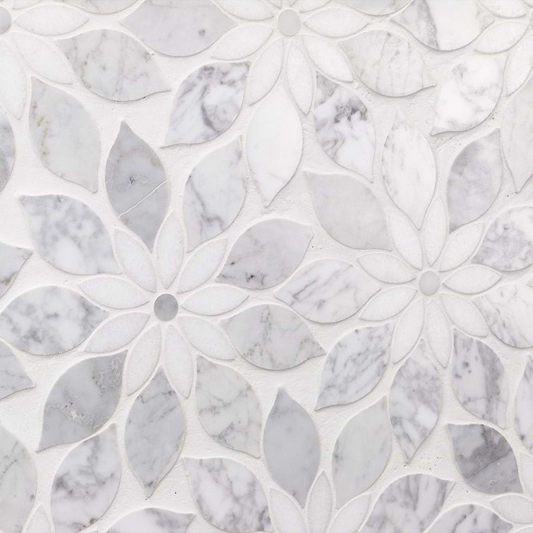 Thistle White Polished Marble Waterjet Mosaic Tile Sheet