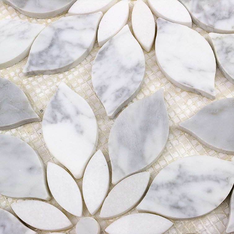 Thistle White Polished Marble Waterjet Mosaic Tile Sheet