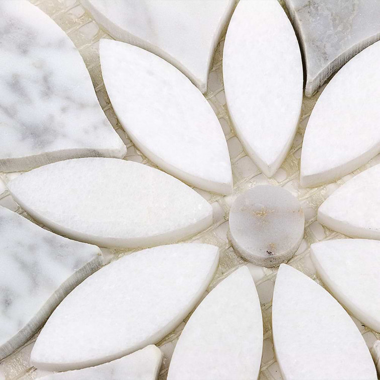 Thistle White Polished Marble Waterjet Mosaic Tile Sheet
