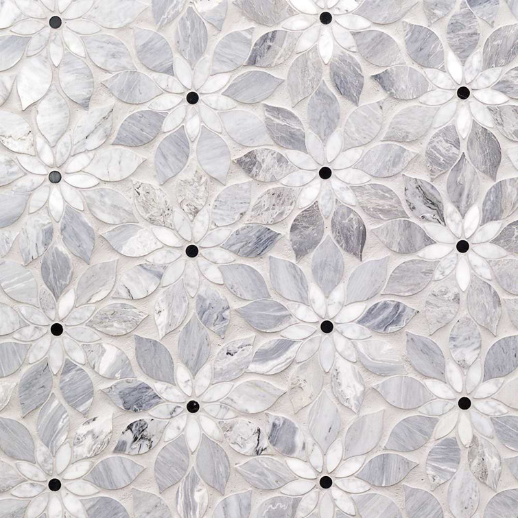 Thistle Blue Marble Flower Mosaic Tile Sheet