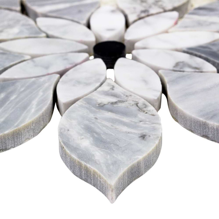 Thistle Blue Marble Flower Mosaic Tile Sheet