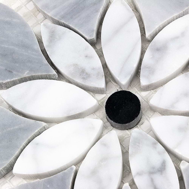 Thistle Blue Marble Flower Mosaic Tile Sheet