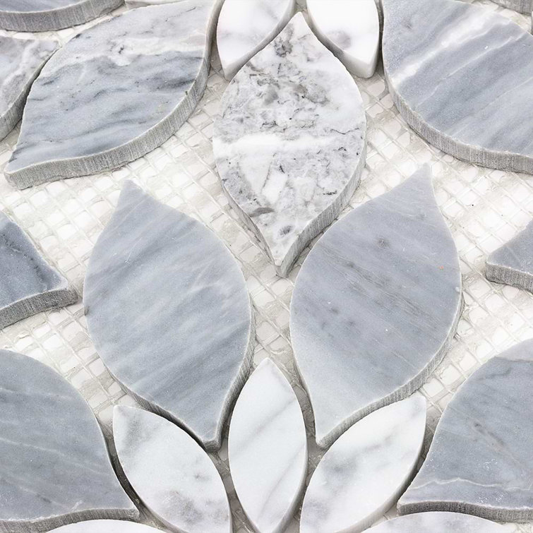 Thistle Blue Marble Flower Mosaic Tile Sheet