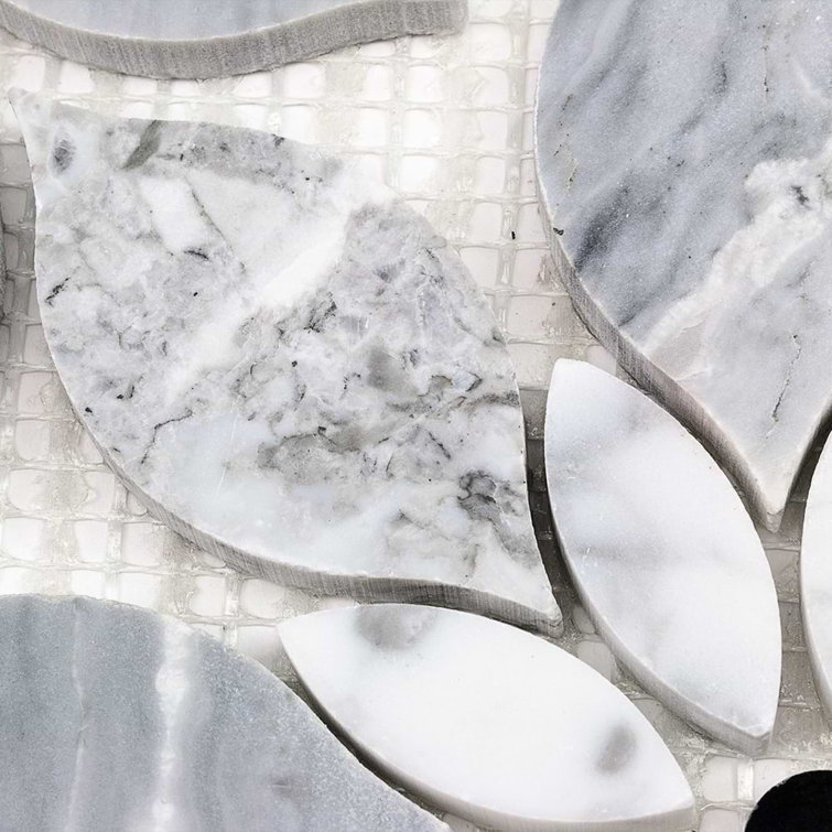 Thistle Blue Marble Flower Mosaic Tile Sheet
