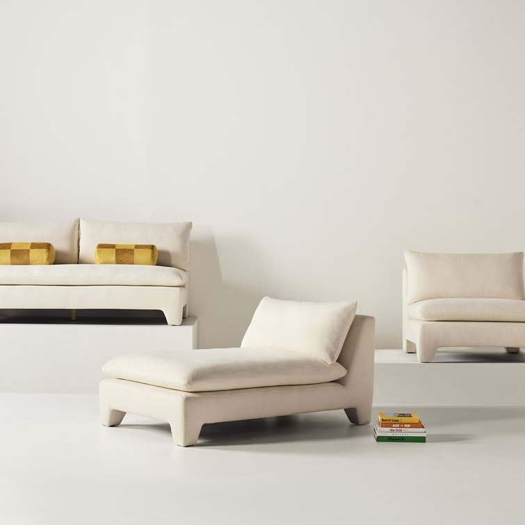 Cream Upholstered Lounge Chair with Pillow Back and Plywood Frame