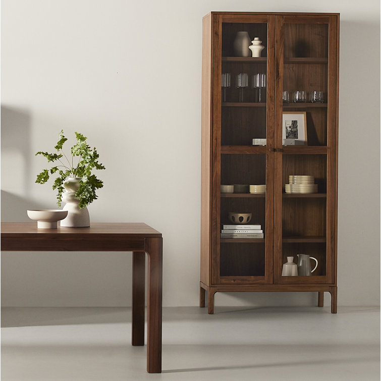 Cameron 88'' Brown Walnut Glass-Paneled Modern Curio Cabinet