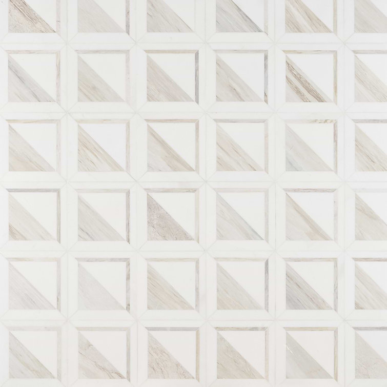 Beige and Cream 8.5" Porcelain Mosaic Tile with Marble Look