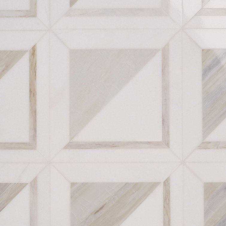 Beige and Cream 8.5" Porcelain Mosaic Tile with Marble Look