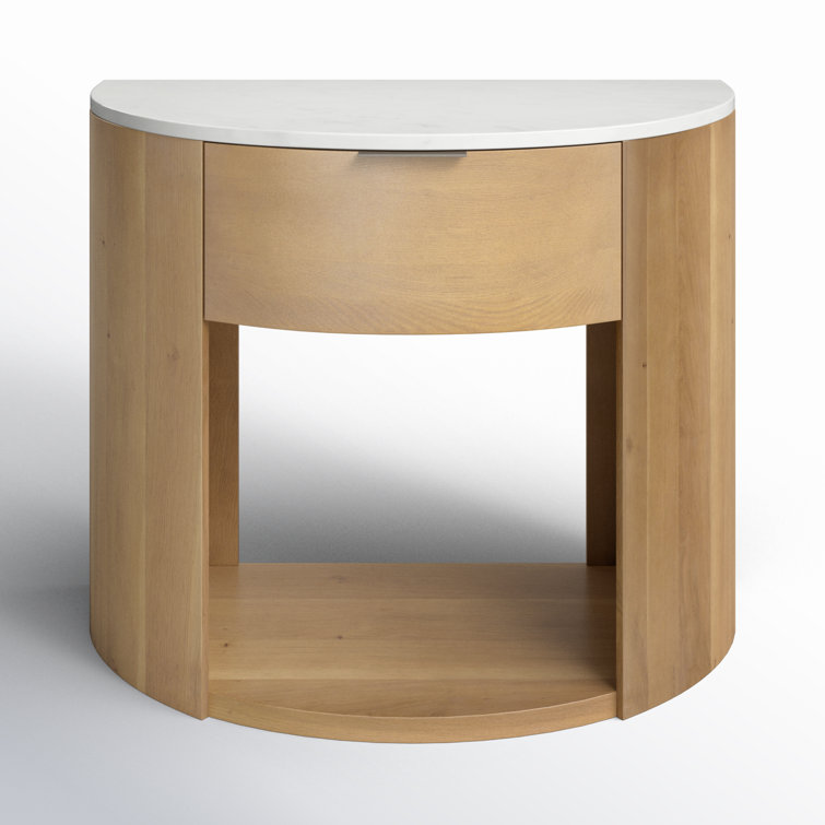 Stella White Marble and Oak Nightstand with Brass Handle