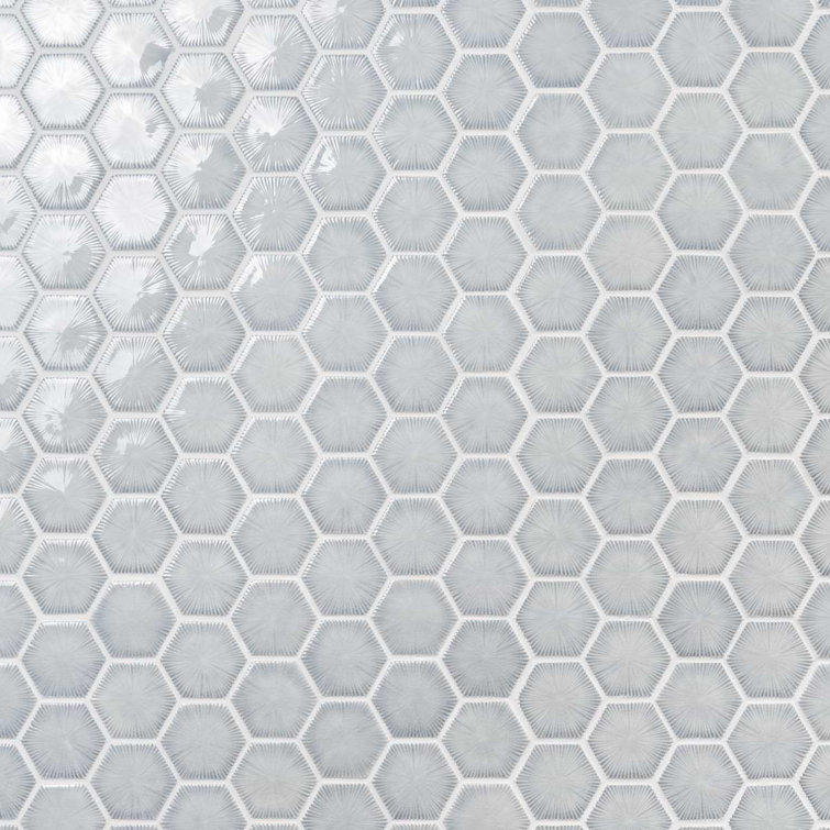 Sky Blue Glossy Glass Hexagon Mosaic Wall Tile Sheet