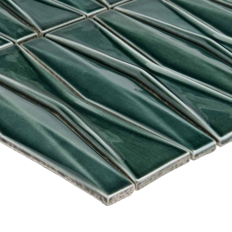 Deep Emerald Glossy Ceramic Mosaic Tile for Walls
