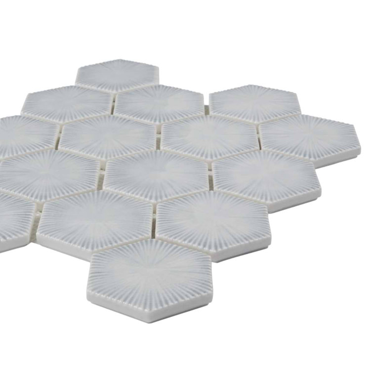 Sky Blue Glossy Glass Hexagon Mosaic Wall Tile Sheet