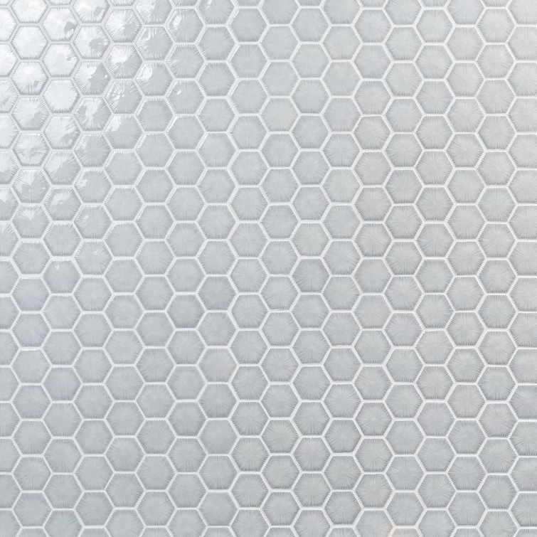 Sky Blue Glossy Glass Hexagon Mosaic Wall Tile Sheet