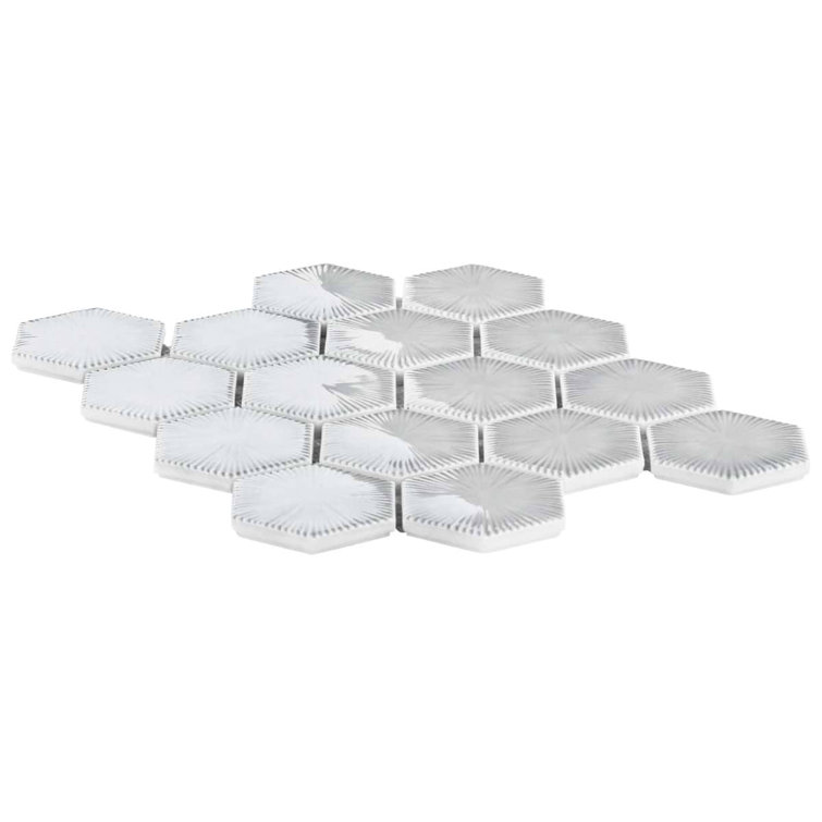 Sky Blue Glossy Glass Hexagon Mosaic Wall Tile Sheet