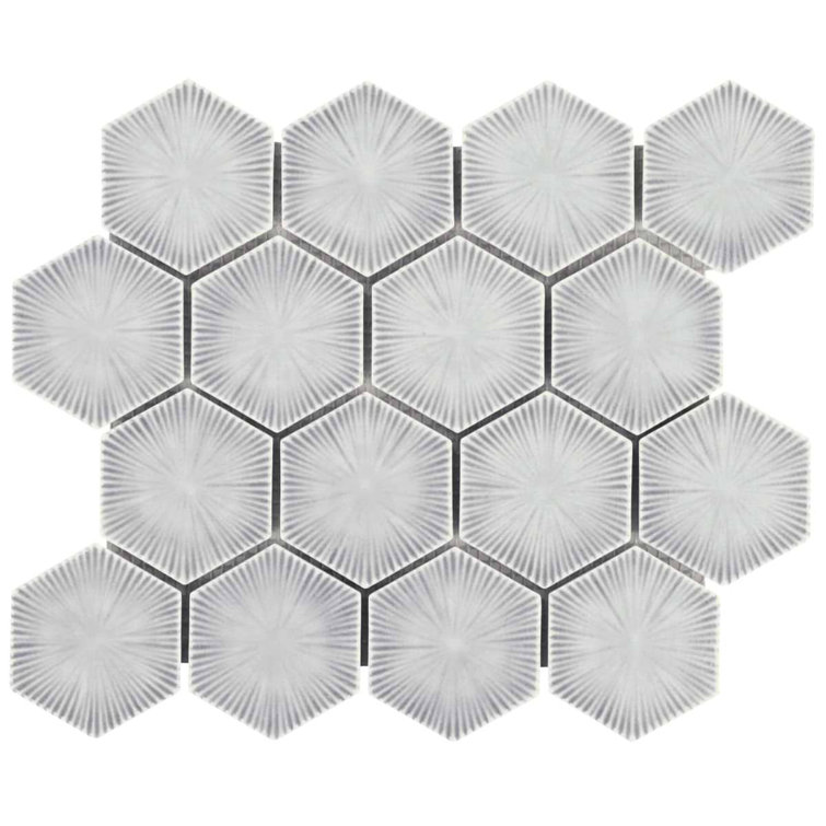 Sky Blue Glossy Glass Hexagon Mosaic Wall Tile Sheet