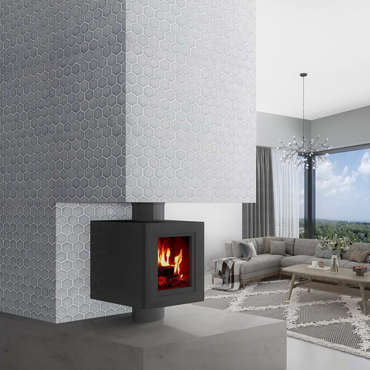 Sky Blue Glossy Glass Hexagon Mosaic Wall Tile Sheet