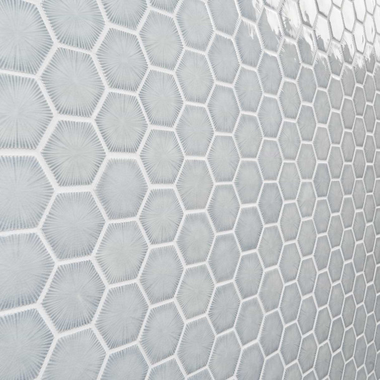 Sky Blue Glossy Glass Hexagon Mosaic Wall Tile Sheet