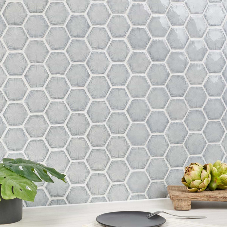 Sky Blue Glossy Glass Hexagon Mosaic Wall Tile Sheet