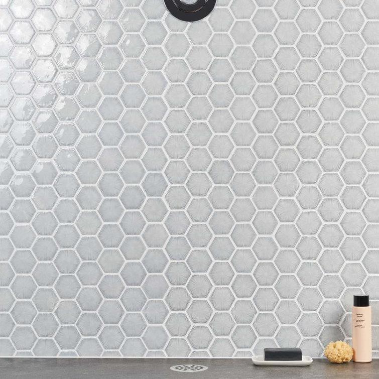 Sky Blue Glossy Glass Hexagon Mosaic Wall Tile Sheet