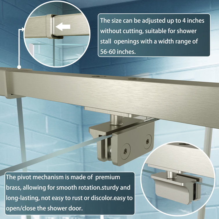 Brushed Nickel Semi-Frameless Pivot Shower Door with Clear Glass
