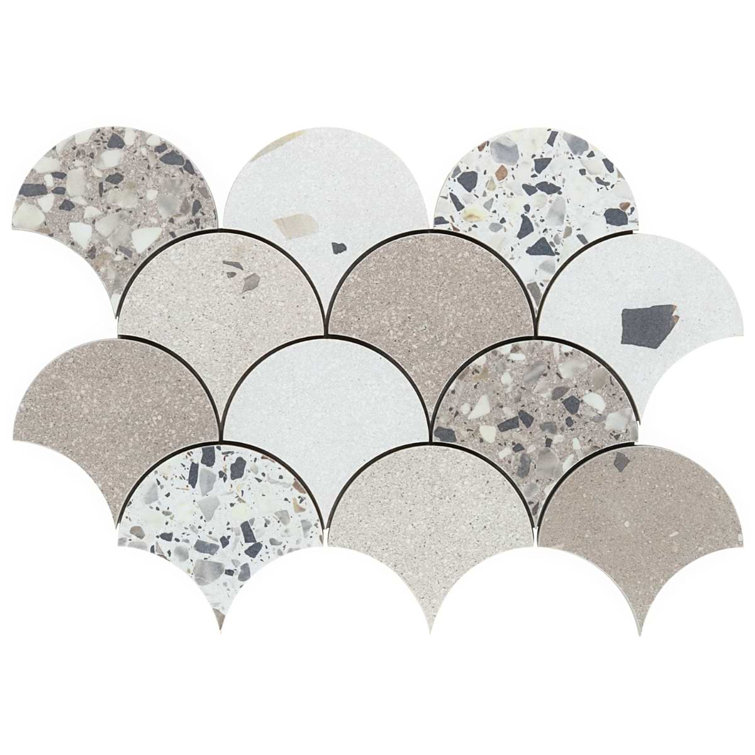 Warm Beige Fish Scale Terrazzo Porcelain Mosaic Tile