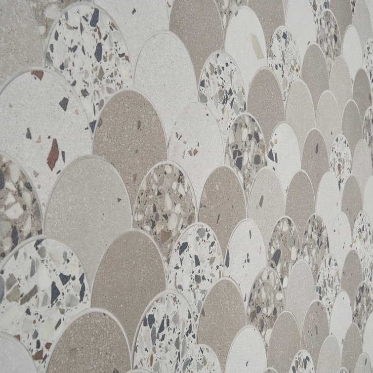 Warm Beige Fish Scale Terrazzo Porcelain Mosaic Tile