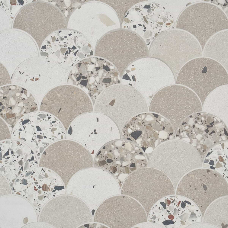 Warm Beige Fish Scale Terrazzo Porcelain Mosaic Tile