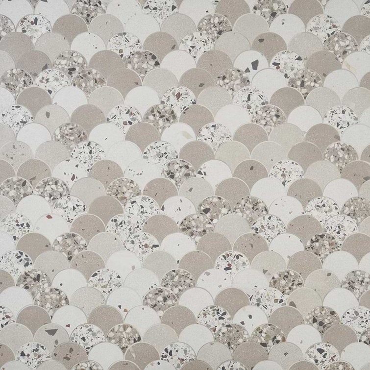 Warm Beige Fish Scale Terrazzo Porcelain Mosaic Tile