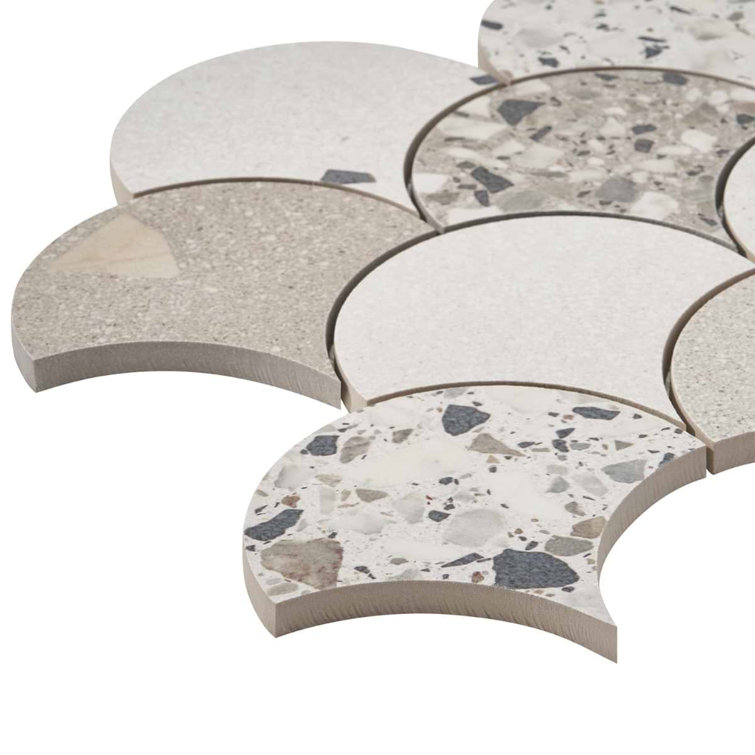 Warm Beige Fish Scale Terrazzo Porcelain Mosaic Tile